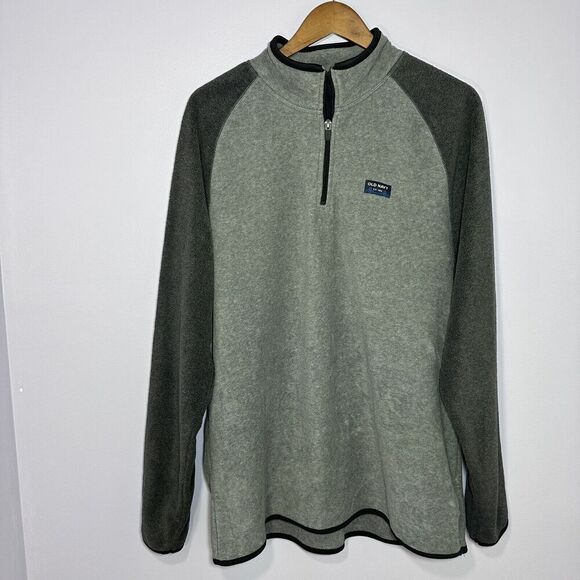 Old Navy Quarter Zip Gray Color Block Pullover Fleece Top Men Size X-Large - Picture 1 of 14